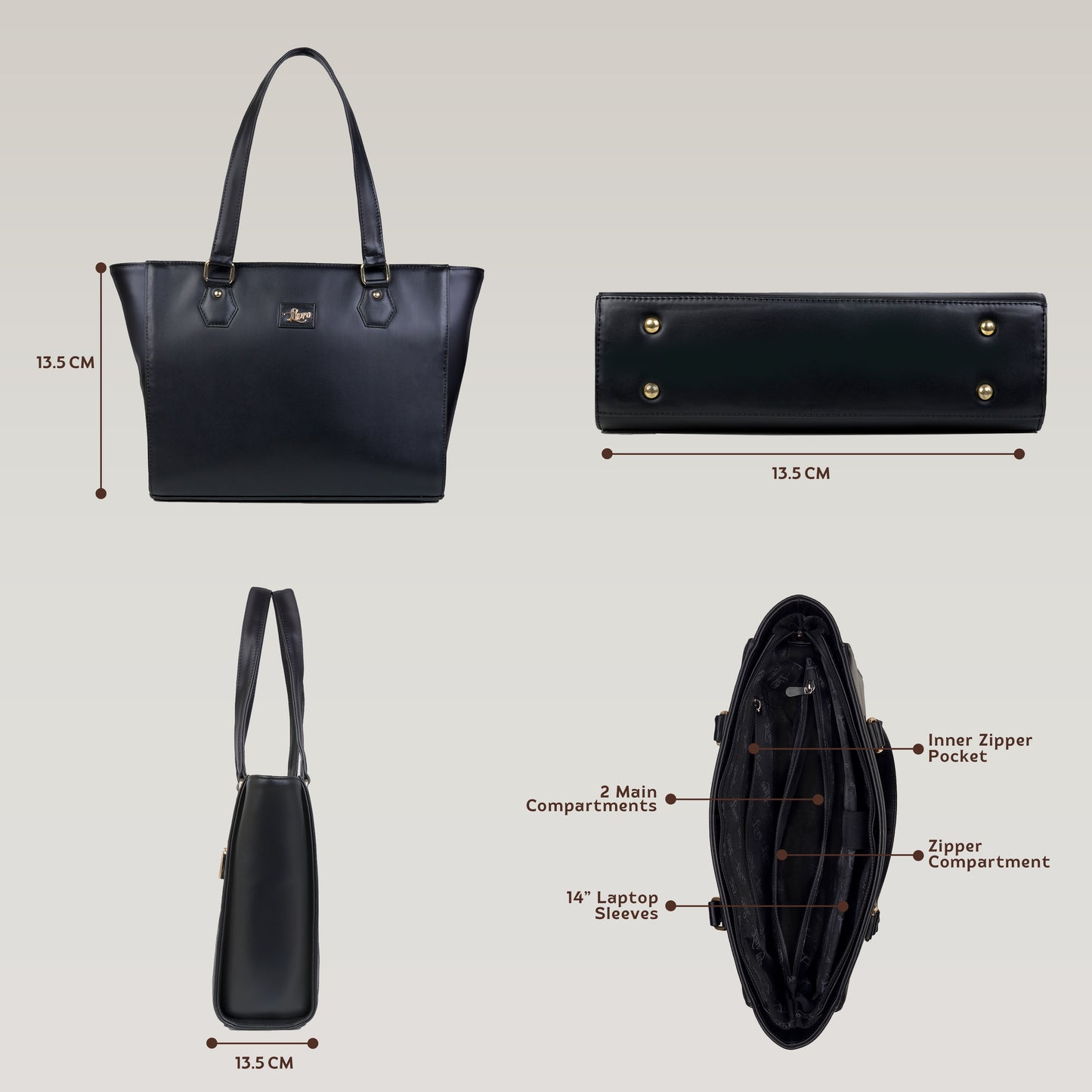 Vegan Leather Black Tote Laptop Bag For Women