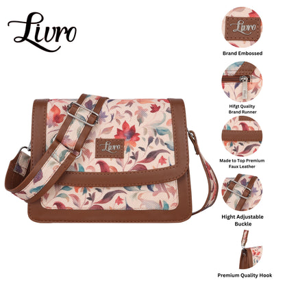 LIVRO Jute Printed Hand Crafted Vegan Leather styles Flap Sling Bag