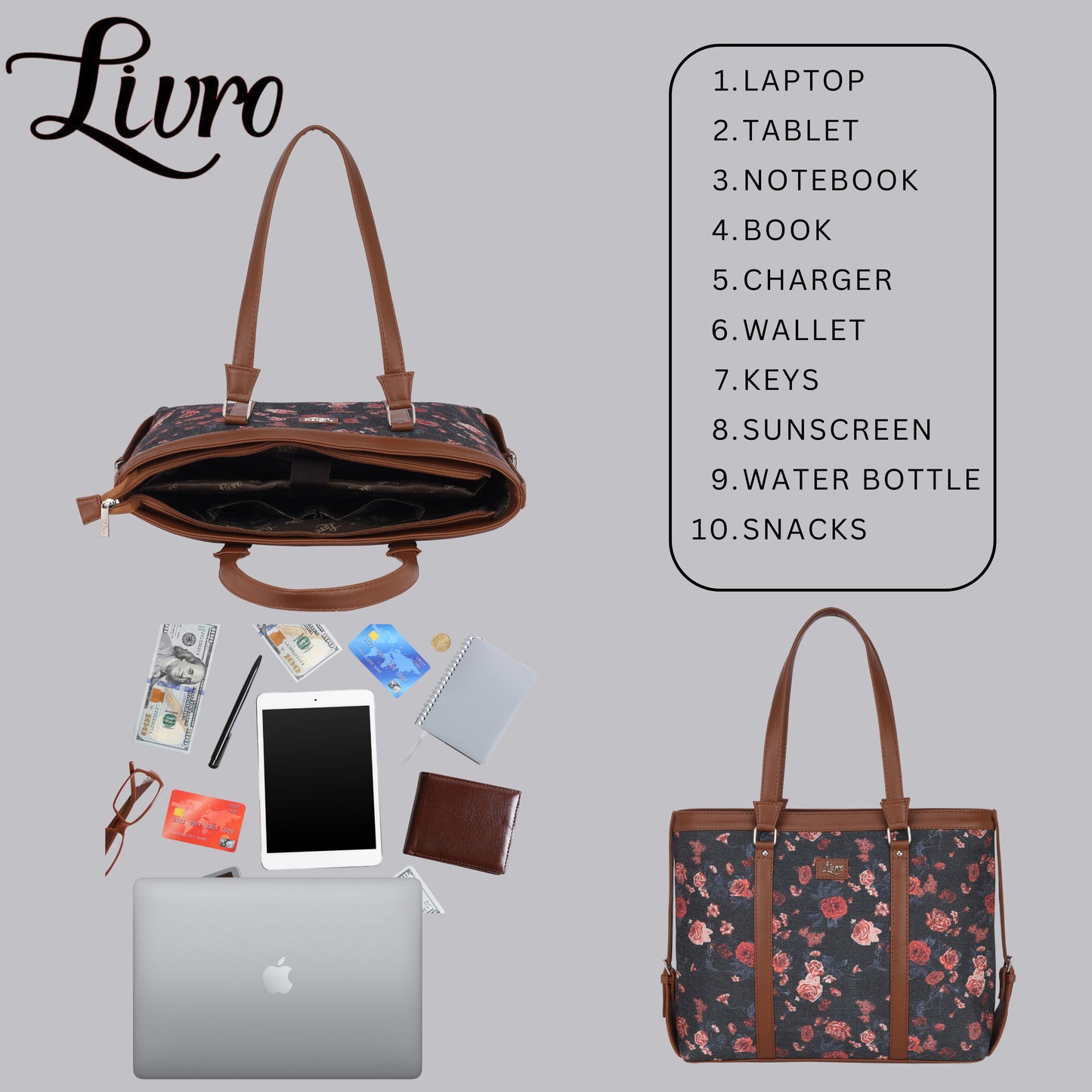 LIVRO Vegan Leather Laptop Handbag for Women - Handcrafted Office Tote Bag for College Girls - Versatile Laptop Bag for Women Office Use - Stylish Women Office Bag