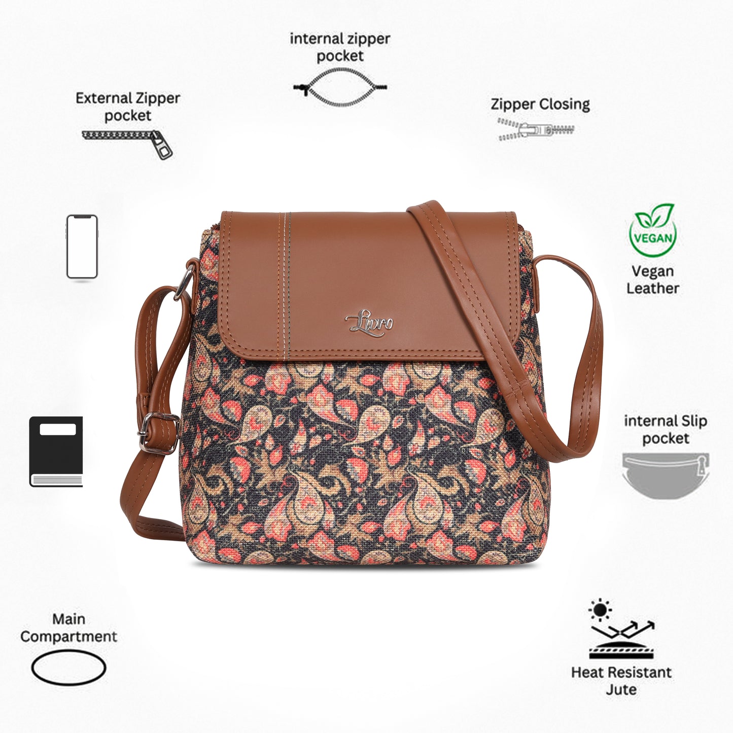 Pisley Floral Vegan Leather Jute Sling Bag