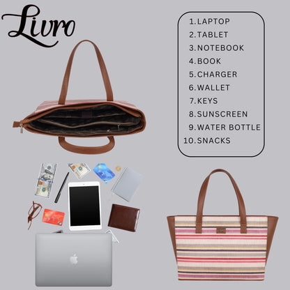 LIVRO Vegan Leather Women's Office Bag | Spacious 15 Inch Laptop Bag for Women | Perfect for Meetings, Travel, and Shopping | Stylish Laptop Tote for Women | Professional Chic Bag