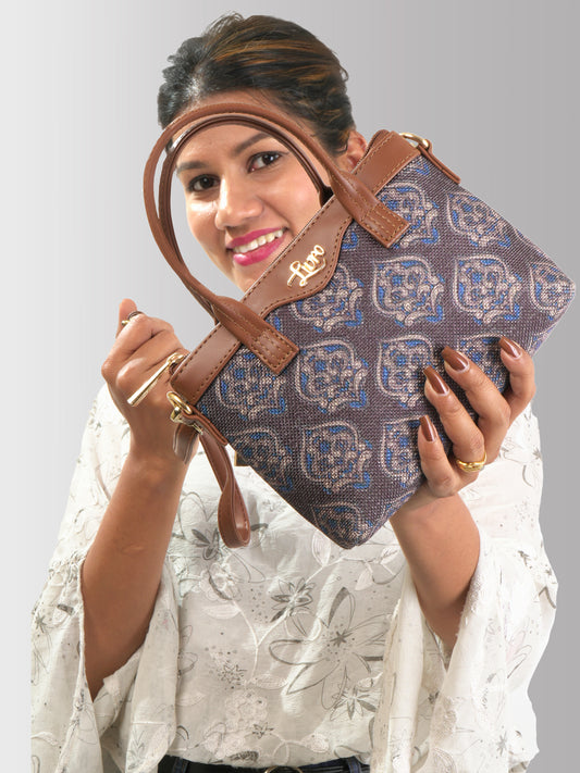 Lily Vegan Leather Blossom Blue Brown Sling Bag