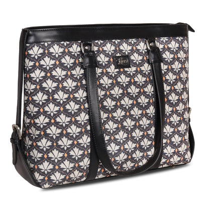 Vegan Leather Jute Printed Deco Floral Office & Laptop Bag