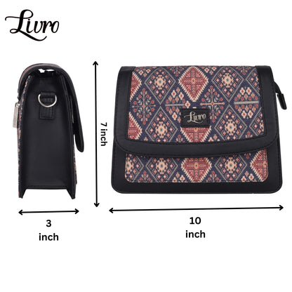 LIVRO Jute Printed Hand Crafted Vegan Leather styles Flap Sling Bag