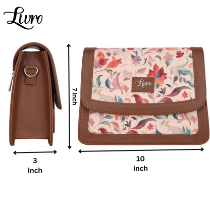 LIVRO Jute Printed Hand Crafted Vegan Leather styles Flap Sling Bag