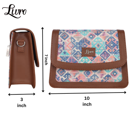 LIVRO Jute Printed Hand Crafted Vegan Leather styles Flap Sling Bag