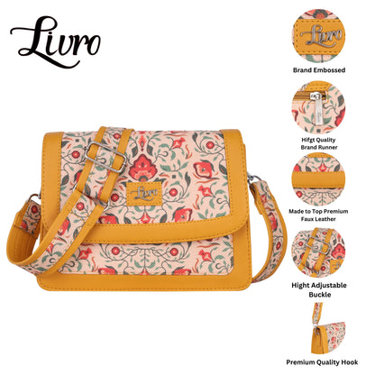 LIVRO Jute Printed Hand Crafted Vegan Leather styles Flap Sling Bag