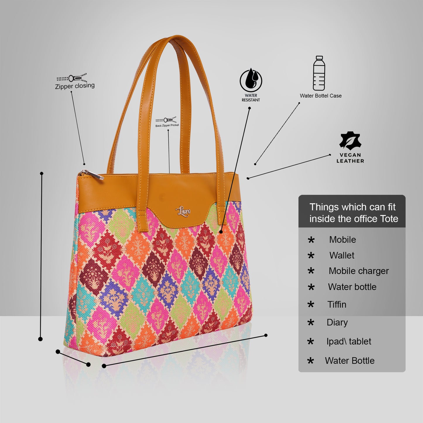 Printed Jute Vegan Leather Handcrafted Women's Office Bag Ladies Shoulder for College Girls Tote Bag