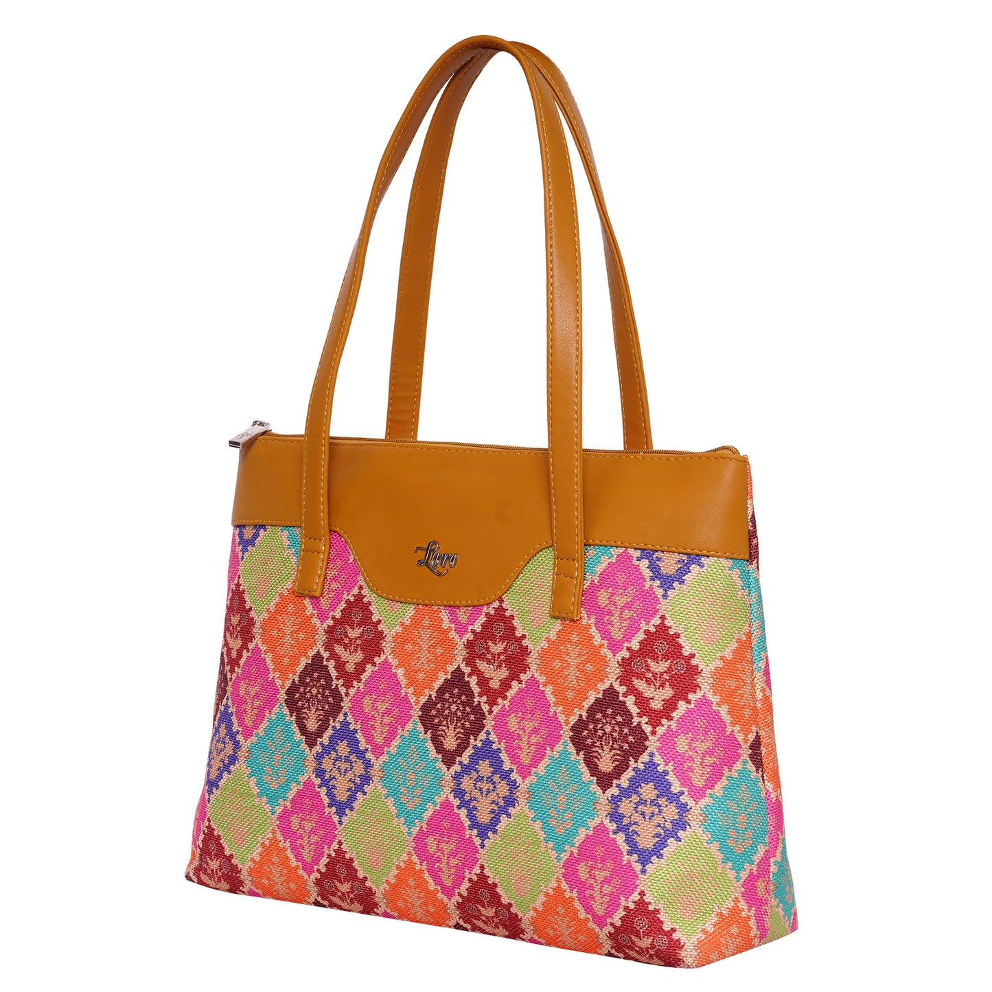 Printed Jute Vegan Leather Handcrafted Women's Office Bag Ladies Shoulder for College Girls Tote Bag