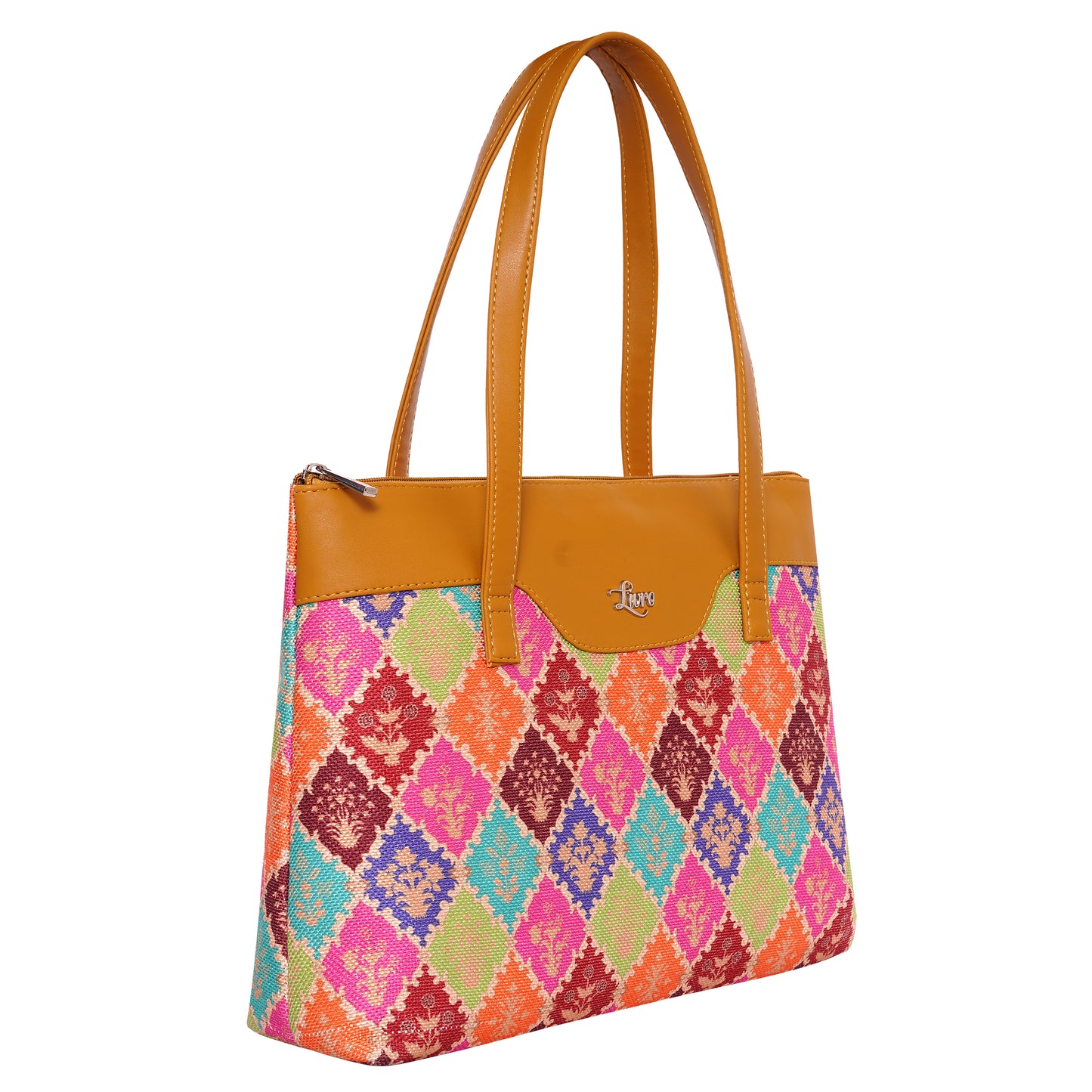 Printed Jute Vegan Leather Handcrafted Women's Office Bag Ladies Shoulder for College Girls Tote Bag