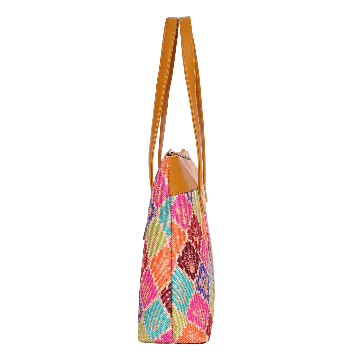 Printed Jute Vegan Leather Handcrafted Women's Office Bag Ladies Shoulder for College Girls Tote Bag