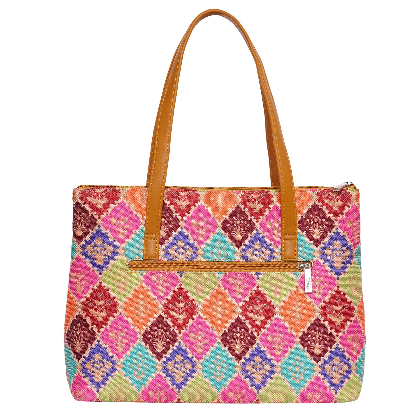 Printed Jute Vegan Leather Handcrafted Women's Office Bag Ladies Shoulder for College Girls Tote Bag