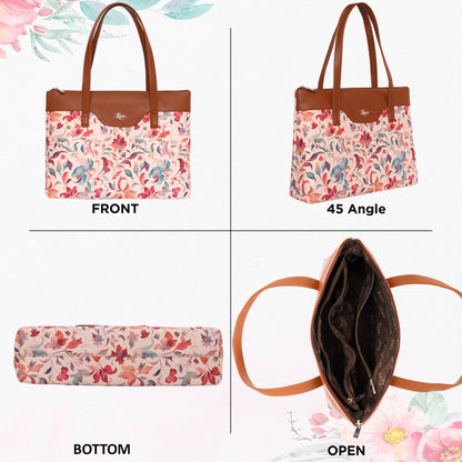 Printed Jute Vegan Leather Handcrafted Women's Office Bag Ladies Shoulder for College Girls Tote Bag