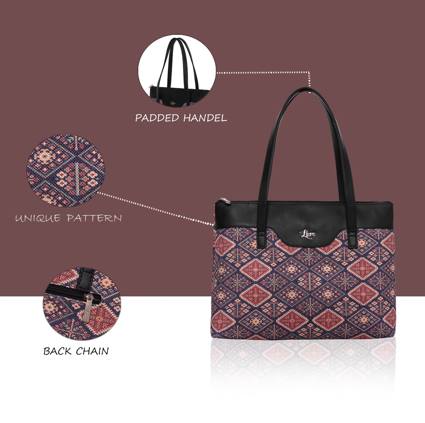 Printed Jute Vegan Leather Handcrafted Women's Office Bag Ladies Shoulder for College Girls Tote Bag