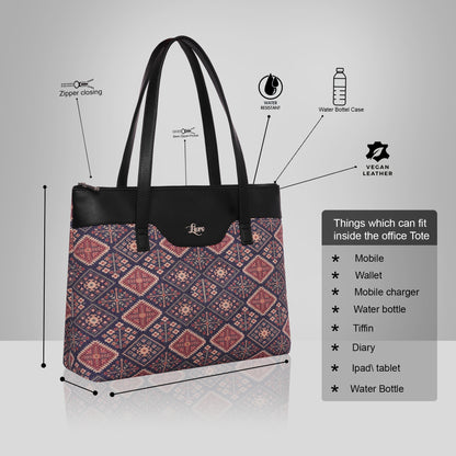 Printed Jute Vegan Leather Handcrafted Women's Office Bag Ladies Shoulder for College Girls Tote Bag