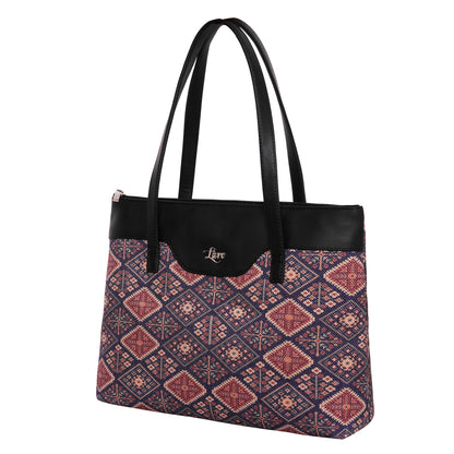 Printed Jute Vegan Leather Handcrafted Women's Office Bag Ladies Shoulder for College Girls Tote Bag