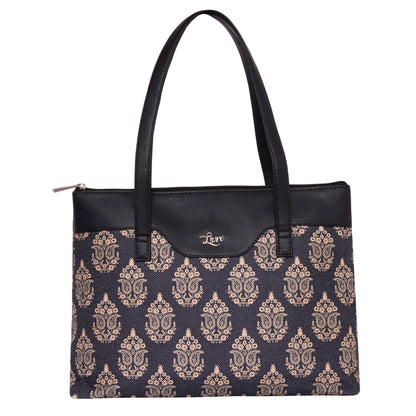 Printed Jute Vegan Leather Handcrafted Women's Office Bag Ladies Shoulder for College Girls Tote Bag