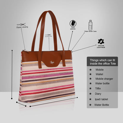 Printed Jute Vegan Leather Handcrafted Women's Office Bag Ladies Shoulder for College Girls Tote Bag