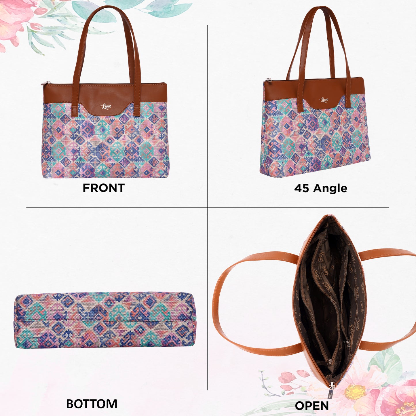 Printed Jute Vegan Leather Handcrafted Women's Office Bag Ladies Shoulder for College Girls Tote Bag