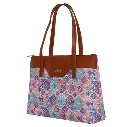 Printed Jute Vegan Leather Handcrafted Women's Office Bag Ladies Shoulder for College Girls Tote Bag