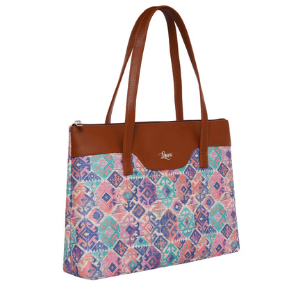 Printed Jute Vegan Leather Handcrafted Women's Office Bag Ladies Shoulder for College Girls Tote Bag