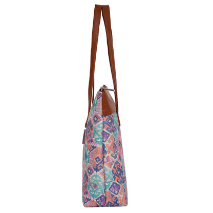 Printed Jute Vegan Leather Handcrafted Women's Office Bag Ladies Shoulder for College Girls Tote Bag