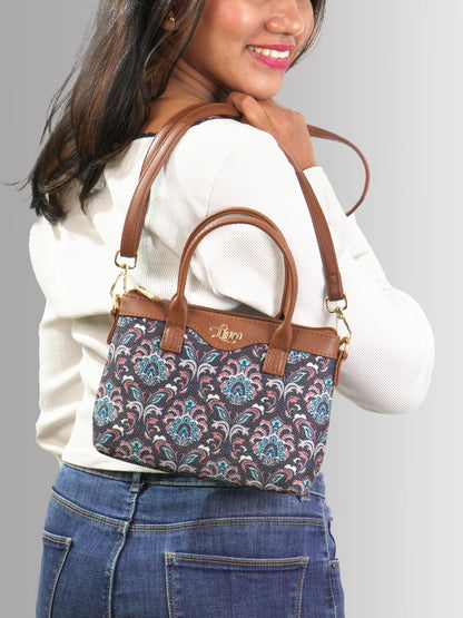 Lily Vegan Leather Motif Pink Brown Sling Bag