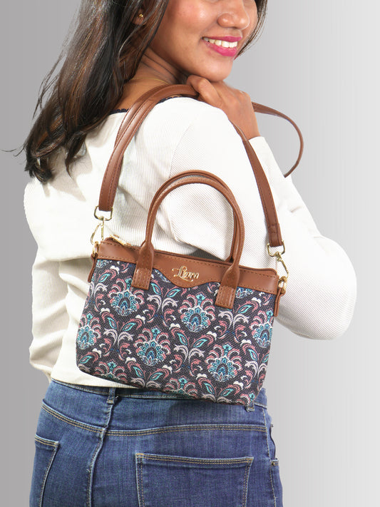 Lily Vegan Leather Motif Pink Brown Sling Bag