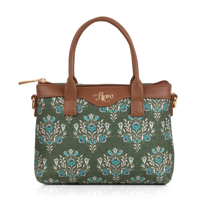 Lily Vegan Leather Damask Green Brown Sling Bag