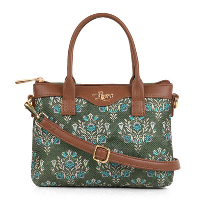 Lily Vegan Leather Damask Green Brown Sling Bag