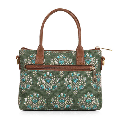 Lily Vegan Leather Damask Green Brown Sling Bag